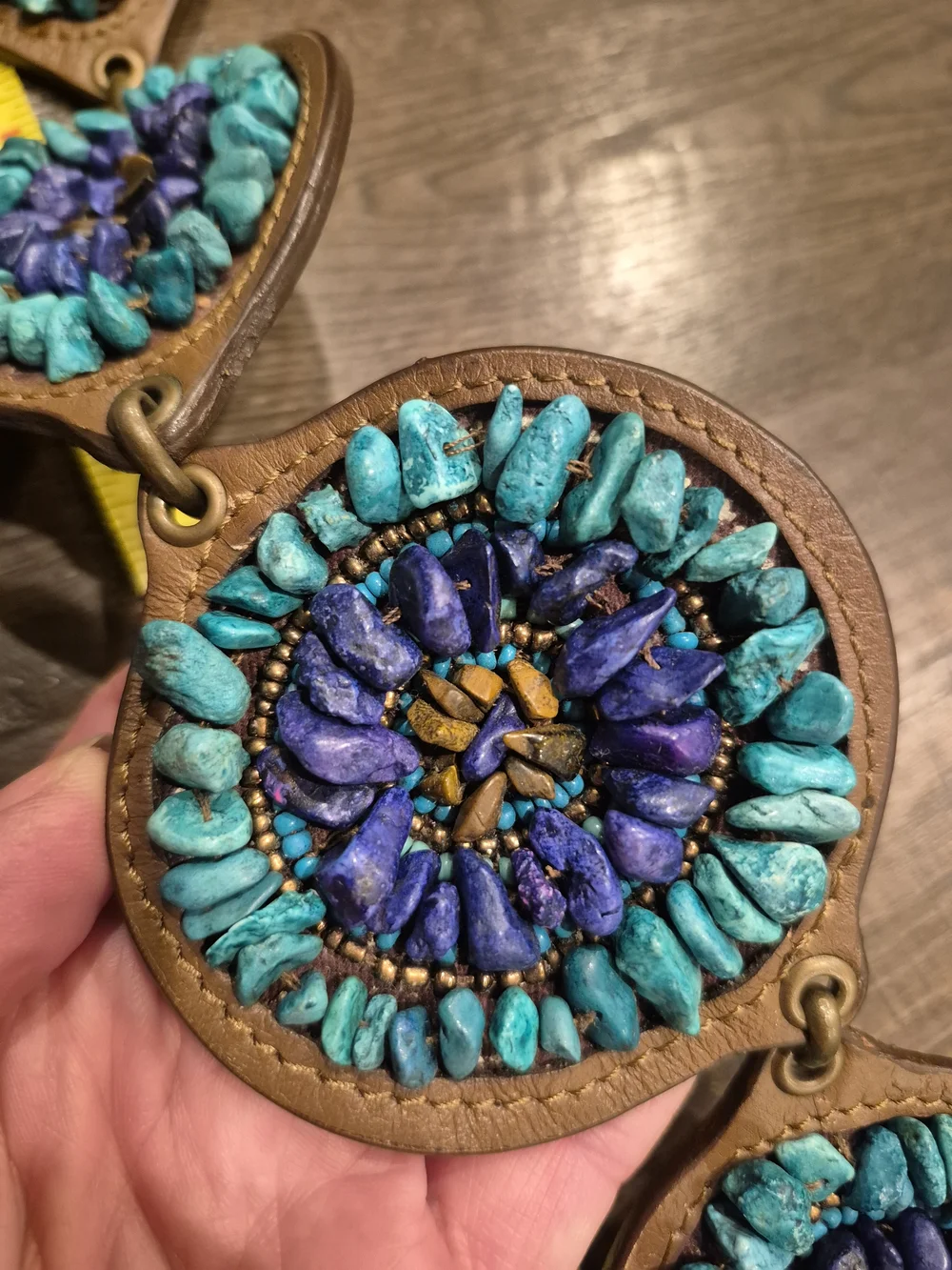 Chico’s Statement Chain Belt Turquoise Blue Beaded Medallion Boho Southwestern